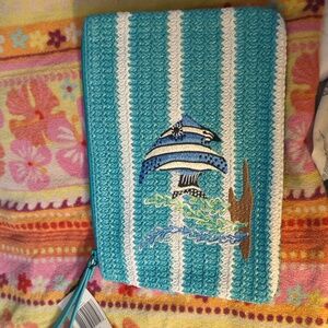 Vera Bradley turquoise straw fish zipper pouch wristlet new with tags